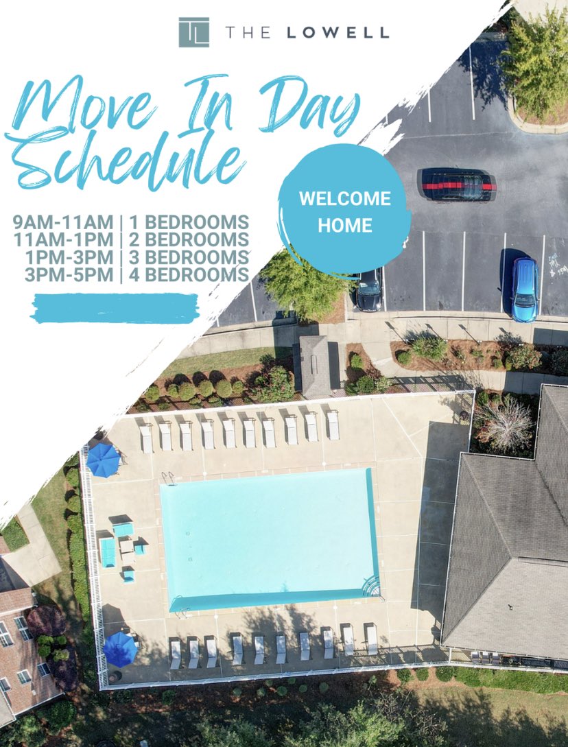 LiveTheLowell's tweet photo. Move In Day is tomorrow! Check the schedule below to see what time you can move in! https://t.co/OnVrmJSAe3