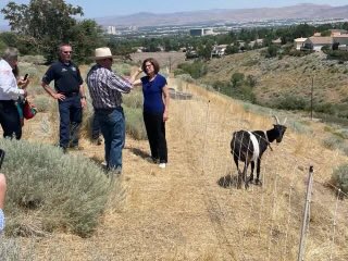 RenoFirefighter's tweet photo. This week Senator Cortez Masto, Fire Chief Dave Cochran, along with our fire prevention bureau look at  fuels mitigation projects that are going on around Reno as well as talking about support efforts with prevention and suppression. #pffn https://t.co/Dj5ZQkGYgV