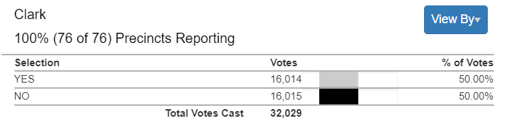 KrisHarsh's tweet photo. Wow, Clark County defeating #IssueOne by ONE vote.  I've said it before, I'll say it again...EVERY.  VOTE.  COUNTS. https://t.co/SfCCoVEZAE