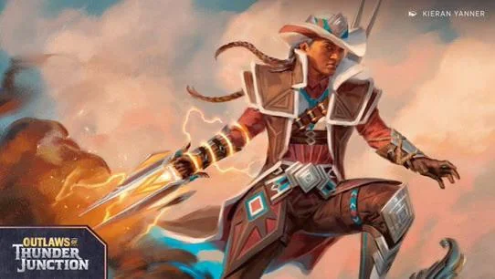 JasonVorthos's tweet photo. Outlaws Junction is the Magic the Gathering Universes Beyond take on #BraveStar https://t.co/nyA6jZE8te