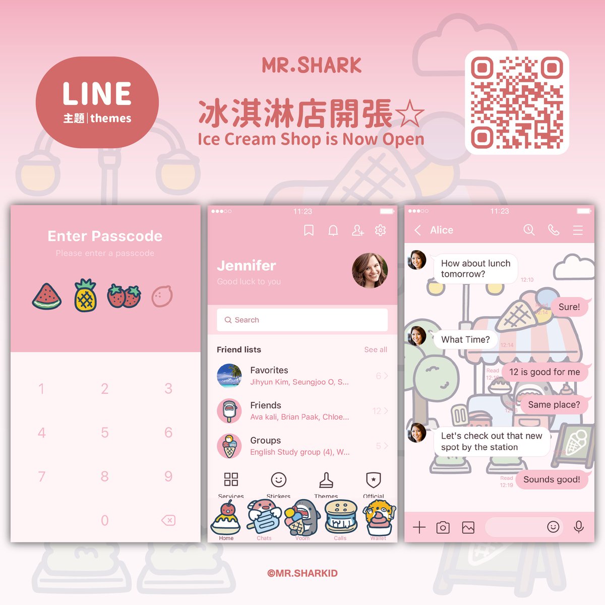 mrsharkid's tweet image. 🍦Mr. Shark Ice Cream Shop is Now Open🍦
Line Themes
​
Download link ➡ bit.ly/mrshark_IceCre…
You can also scan the QR code to download.👍
​
(Available for download in all regions except Japan.)
​
#鯊魚先生 #mrshark #LineTheme #OriginalTheme #IceCream #Pink