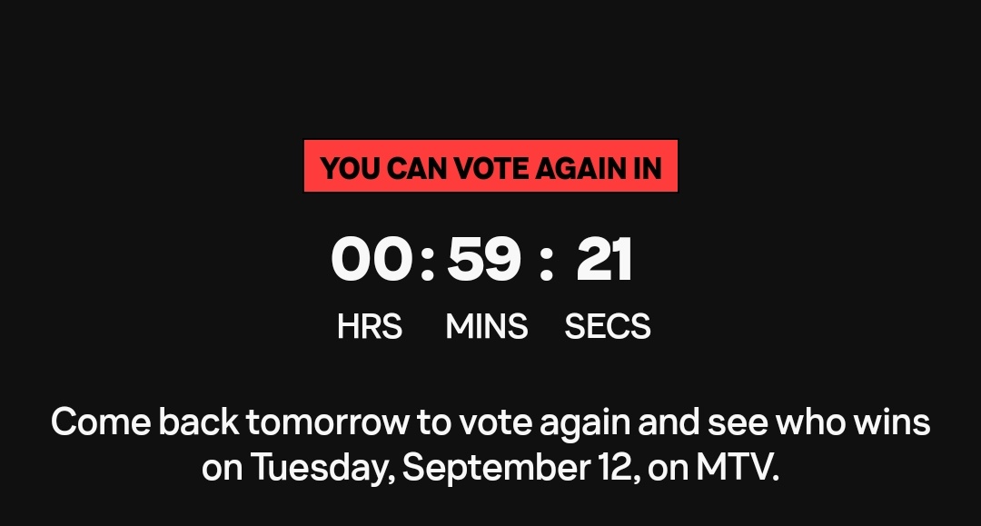 📌 [ VMAs 2023 ]

📣 Less than an hour for the DOUBLE VOTES today! BLINKs lets not be complacent and do our very best to vote more. USE ALL YOUR ACCOUNTS NOW!

→mtv.com/vma/vote/best-…
#BLACKPINK #블랙핑크 <a href="/BLACKPINK/">BLACKPINKOFFICIAL</a>