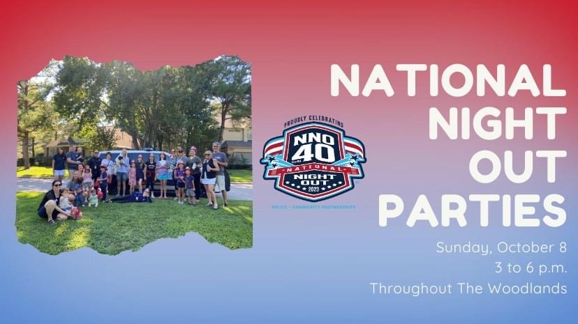 CCVillageAssoc's tweet image. Save the date for @TheTownshipTX&apos;s #NationalNightOut 𝐎𝐜𝐭𝐨𝐛𝐞𝐫 𝟖, 𝐟𝐫𝐨𝐦 𝟑 - 𝟔 𝐩𝐦! 

Meet up with your Cochran’s Crossing neighbors and strengthen our community while working together to #preventcrime.

#NNO2023 #TheWoodlandsTX