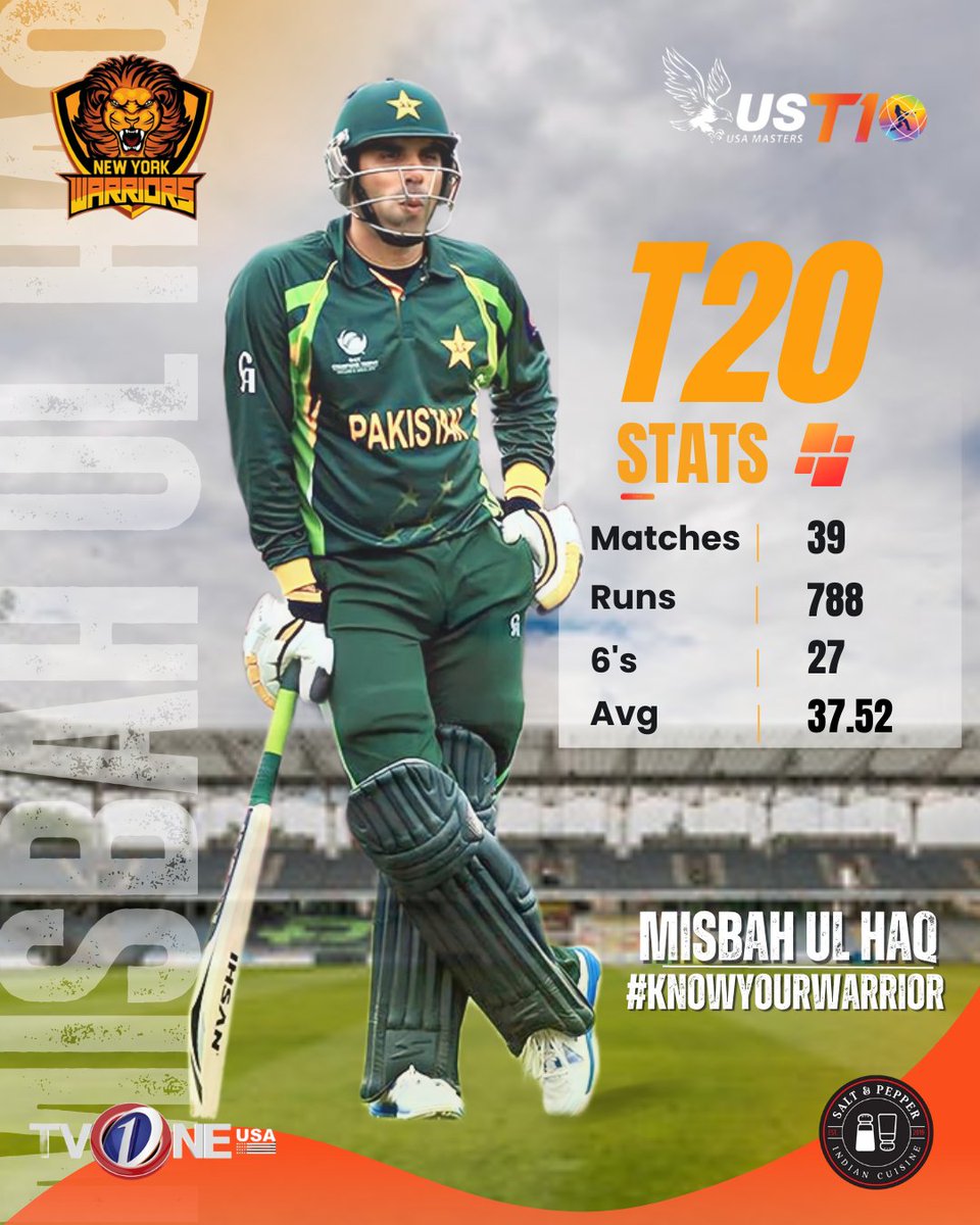 nywarriorst10's tweet photo. Our Captain #MrDependable @captainmisbahpk has average of 37.52 in T20i's!
He will surely be a threat for all the bowlers out there in US Masters T10 League!
#NewYorkWarriors #NYWarriors #LetsGoWarriors #KnowYourWarrior #LetsRoarWarriors #LetsConquerWarriors #WeRWarriors #USMASTERST10 #USCricket #UST10
@falamb3 @iamqadirkhawaja @mirzaiqbal80 @MKamranawan23 @nywarriorst10 @Zain_Journalist @SAfridiOfficial @captainmisbahpk @imDhammika @chamarakapu @aijazz7 @GeoASKKS @iamqadirkhawaja @faizanlakhani @MubasharBPP @IamShaistaLodhi @SdqJaan @thePSLt20 @TV1USA @umaid_asif @WaseemBadami @AliHaidermusic @BakhtawarMah @NikkiChaudhuri @naveedrazaactor