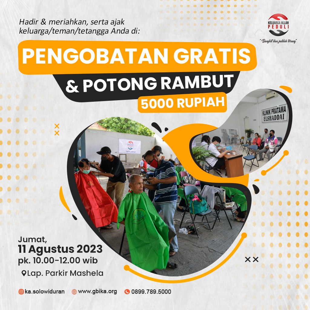 aguslinavonna's tweet photo. 💚 *PENGOBATAN GRATIS BAGI WARGA*
✂️ *&amp; POTONG RAMBUT MURAH!*

Mari datang untuk layanan berkonsultasi medis mendapatkan obat gratis bagi Anda yang membutuhkan.

Bersamaan dengan acara ini, ada pula potong rambut murah, hanya Rp. 5000,- saja! https://t.co/NRr6NLzVOs