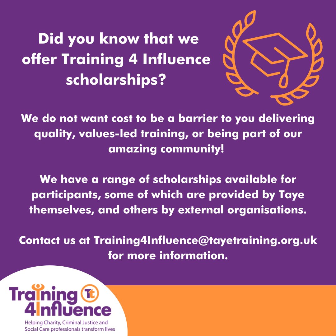 Training4Influ1's tweet photo. If you are interested in our ‘Train the Trainer’ course, which starts on the 21st of September and would like more information about our scholarships, please email us at training4influence@tayetraining.org.uk by the 31st of August.

#Training4Influence https://t.co/acty8qJlEL