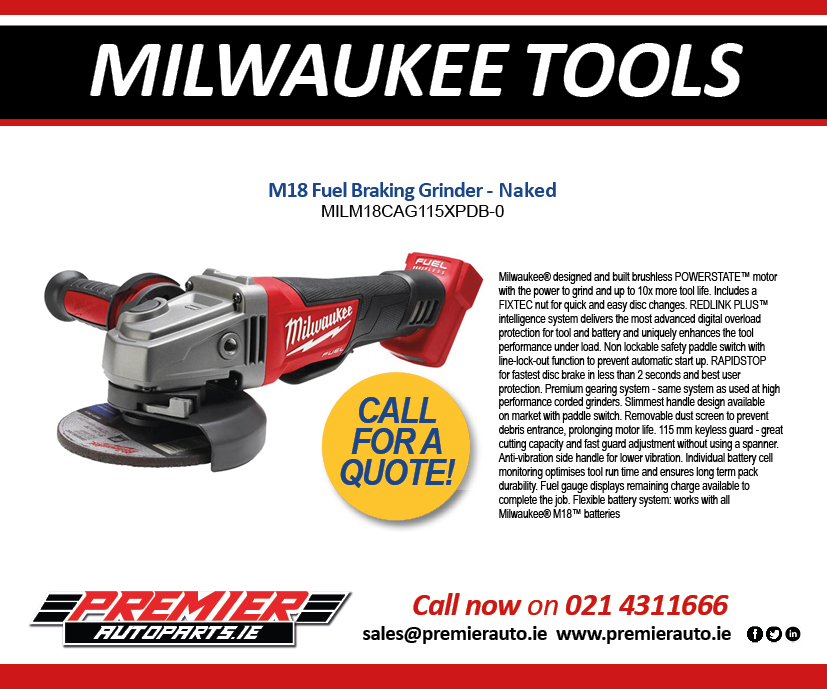 PartsLimited's tweet photo. Give Premier Auto Parts a call today to discuss #Milwaukee M18 Fuel Braking Grinders! Call now on 021 4311666 or email sales@premierauto.i https://t.co/M139xHJgMk