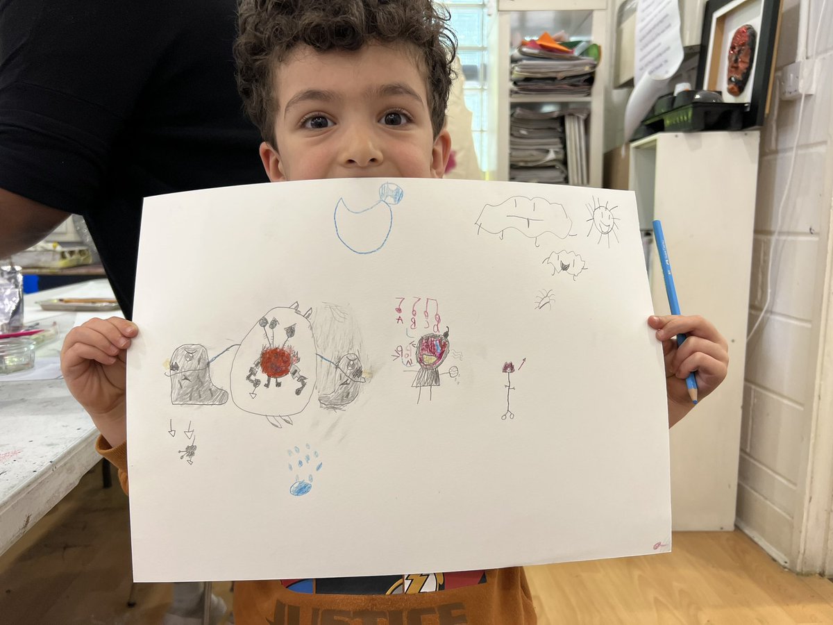 GeorgiaByng's tweet photo. Children at HVHARTS Foundation. We worked on a few characters - Grackertufty, The Gobblers and Pancake. The @SirHvHArts is a brilliant charity ‘inspiring a generation of young people by offering them a gateway to the arts’. Thank you @debbiclark1 for having me! https://t.co/z0HiwFvU7N