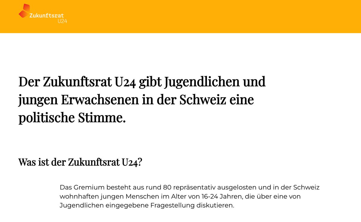 Und zum Schluss. Um die Demokratie zu beleben, sollten wir es mehr Menschen ermöglichen, die Zukunft aktiv zu gestalten.

Dafür führen wir <a href="/profuturis_ch/">Pro Futuris</a> diesen Herbst den Zukunftsrat U24 durch, ein Bürger:innenrat für junge Erwachsene. zukunfts-rat.ch
