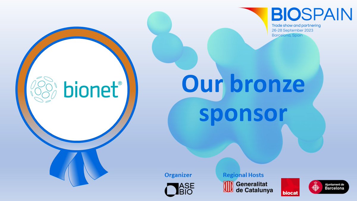 BIOSPAIN_AseBio's tweet photo. Introducing #Bionet as one of the bronze sponsors of #BIOSPAIN2023.
Welcome to the leading biotechnology event in Spain! Are you coming this September to Barcelona? We are expecting to see you all there!
#WeAreBiotech @gencat @biocat_es @bcn_ajuntament @AseBio https://t.co/YYoqf1WW6C