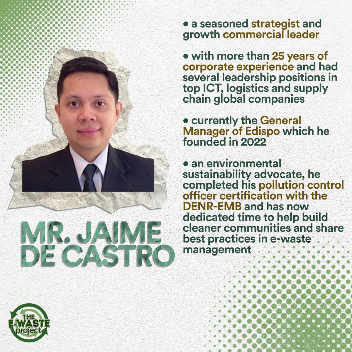 theewasteprojph's tweet photo. Meet the Visionaries Leading the E-Waste Conversation! 

In our upcoming #TEPTalks, we're honored to present remarkable speakers who bring diverse perspectives and expertise to the table. 

🔊Introducing Our Esteemed Speakers: Mr. Jaime De Castro and Ms. Crisel Dicen

#TEPYear11 https://t.co/Ow7qCnu1jB