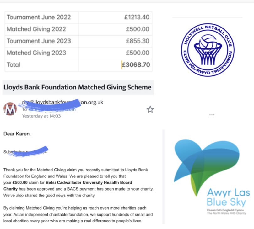 holywellnetball's tweet photo. Total amount raised in 13 months £3068.70 
Well done to everyone who participated in our tournaments @awyrlascharity  @LBFEW https://t.co/0Ko9yEcTVN