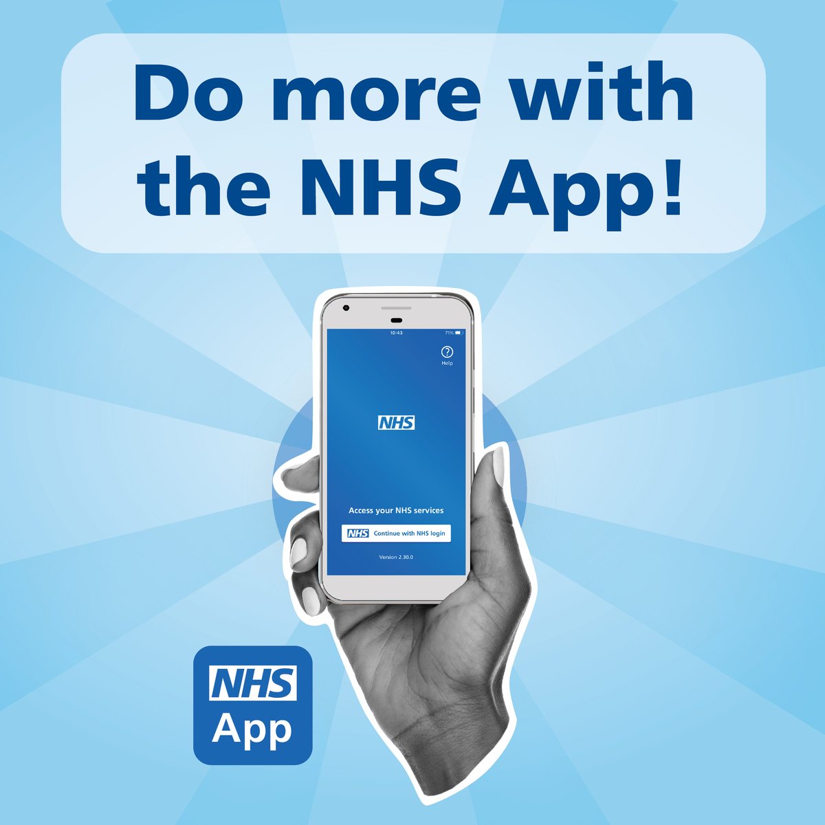 Use our revamped NHS App toolkit to promote the NHS App to your patients.  

It contains leaflets, posters, website images, message templates and more to help you encourage your patients to use the NHS App.
➡️digital.nhs.uk/services/nhs-a…