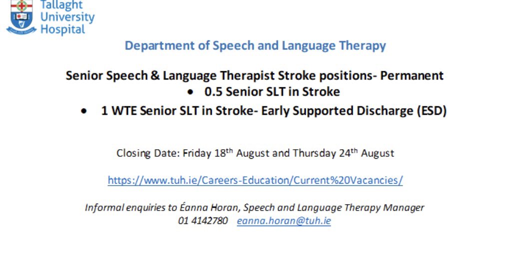 Another week another job opportunity! We have two permanent opportunities to join our expanding and innovative #stroke team in @wearetuhf. Get your applications in asap! 💪🏼💪🏼 @ronancollins7 @iaslt