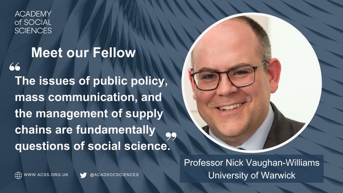 Meet our Fellow Prof. Nick Vaughan-Williams, Professor of International Security and Provost and Chair of @Warwick_SocSci at @uniofwarwick. Nick’s research focuses on the international politics of borders, migration & security. @PAISWarwick Find out more➡️acss.org.uk/professor-nick…