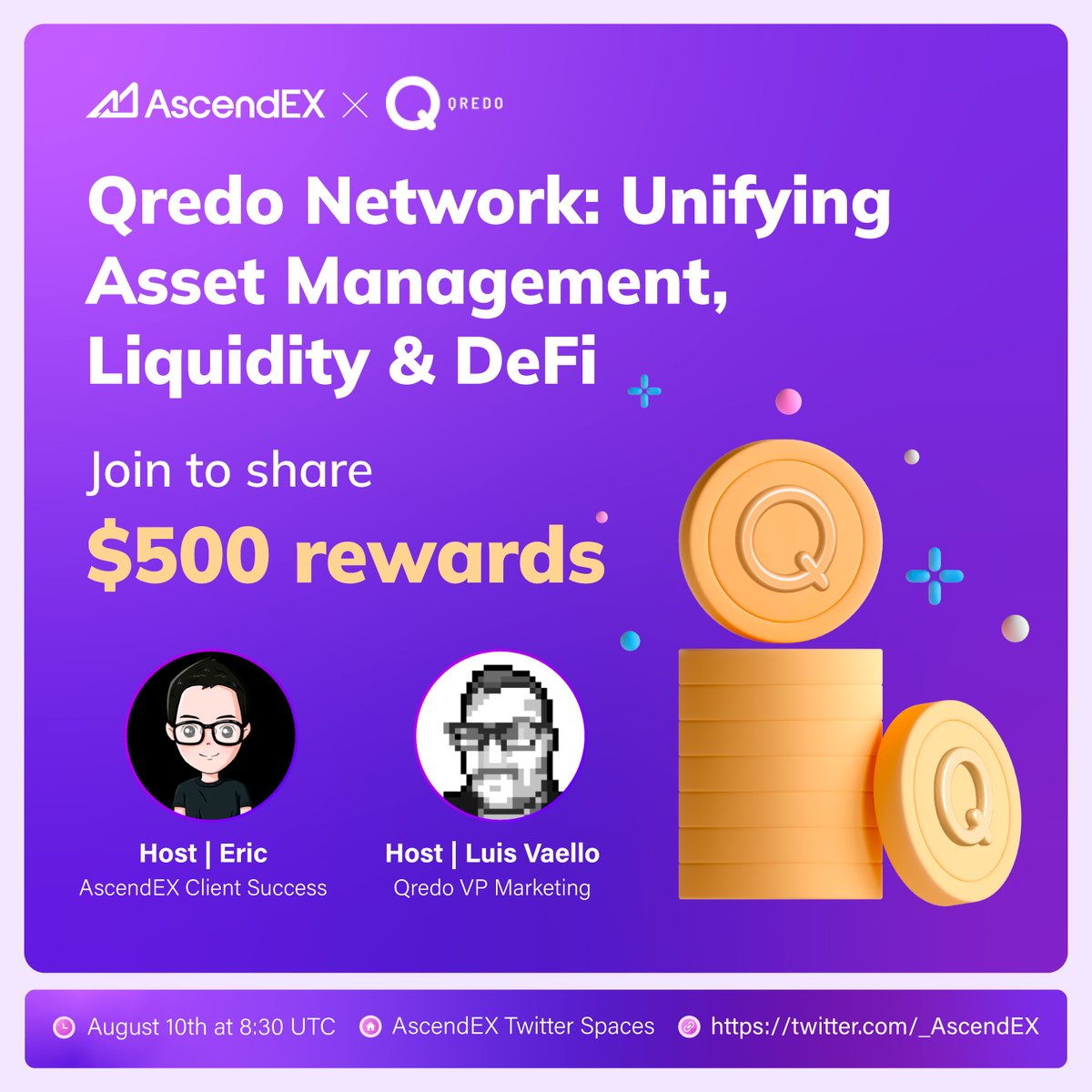 AscendEX (@ascendex_) on Twitter photo 🚀Exciting news! We’re hosting an AMA with <a href="/QredoNetwork/">QRDO is now OPEN (·)</a> on our Twitter Spaces!
💰$500 in USDC (10 winners)
⏰August 10th at 8:30 UTC
✅Follow <a href="/_AscendEX/">Keep_Hold_BTC</a> & <a href="/QredoNetwork/">QRDO is now OPEN (·)</a>
✅Like & Retweet
✅Set a reminder: x.com/i/spaces/1YqKD…
✅Join the AMA & ask a valuable question 🚀Exciting news! We’re hosting an AMA with <a href="/QredoNetwork/">QRDO is now OPEN (·)</a> on our Twitter Spaces!
💰$500 in USDC (10 winners)
⏰August 10th at 8:30 UTC
✅Follow <a href="/_AscendEX/">Keep_Hold_BTC</a> & <a href="/QredoNetwork/">QRDO is now OPEN (·)</a>
✅Like & Retweet
✅Set a reminder: x.com/i/spaces/1YqKD…
✅Join the AMA & ask a valuable question