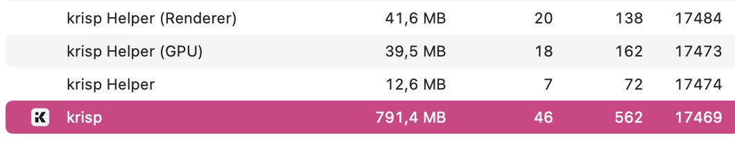 healsdraws's tweet photo. Hey @krispHQ, would it be asked too much to get a version of KRISP to your subscribed customers that doesn't rely on an electron wrapper for 5 UI popups? For an app living in your system tray this resource bloat is ridiculous.. #getridofelectron https://t.co/r8vbQVZZ2Z