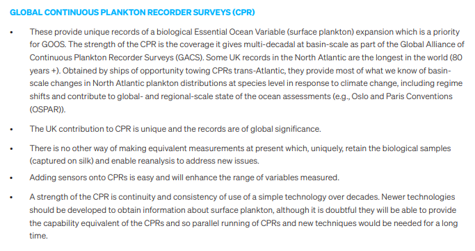 CPRSurvey's tweet image. A recent report by @NOCnews following a request by @NERCnews, finds sustained ocean observations are highly regarded by the wider UK scientific community, with the CPR Survey identified as a priority. Full report here buff.ly/47mIMno 

@thembauk #longtermmonitoring