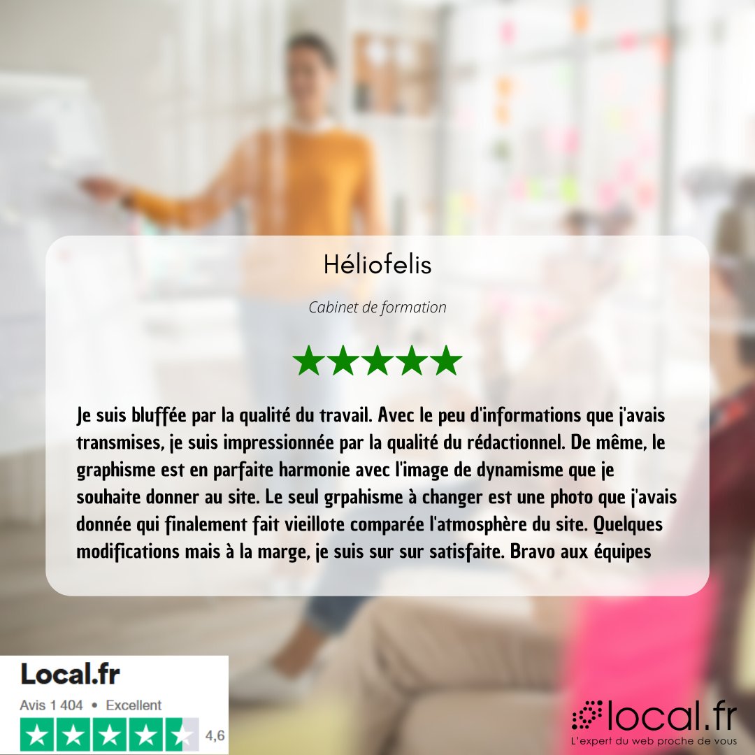 local_fr's tweet photo. Heliofelis, cabinet de formation, témoigne de son #expérience avec https://t.co/kMu1Btrbom. 
Nos équipes sont à votre écoute pour réaliser le #site internet qui correspond à l'image de votre #entreprise. https://t.co/ALvoNTo7U9