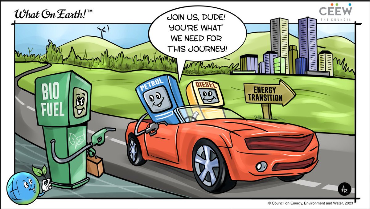 CEEWIndia's tweet photo. Ethanol, biodiesel, biogas… #WhatOnEarth!™🌍 hails the bio-fuel tribe for blending in to power the engines of our energy evolution.

Check out more cartoons 👉 https://t.co/TVgbygvROb
#PaleBlueDot #climateaction #cartoon https://t.co/4J8MoVZMFa