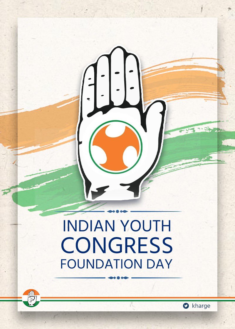 kharge's tweet photo. My best wishes to Indian Youth Congress on their Foundation Day. 

@IYC has been at the frontline in defending the idea and ideals of India. 

Let us stridently raise and multiply the voice of every youth against injustice and hate. 

It is time to work for a ‘Behtar Bharat’ to ensure a brighter future of our young. 

#IYCFoundationDay