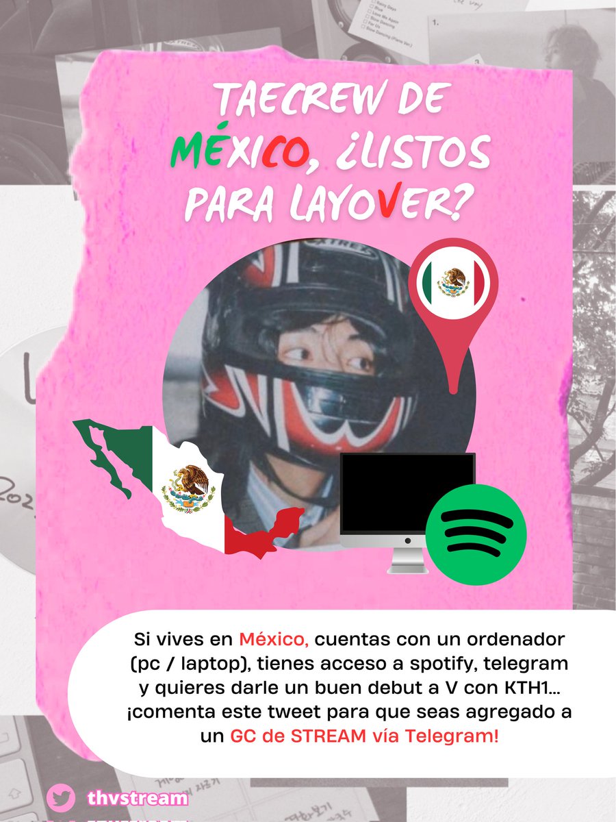 thvstream's tweet image. 🇲🇽 TAE CREW MÉXICO ¿Estás listo para Layover? ¿Te gustaría brindarle un buen debut? ¡ÚNETE A NOSOTROS! 🫶🏼

Comenta este tweet para formar parte de nuestro GC en Telegram y así conocer más acerca de cómo apoyar este lanzamiento, más info ↓