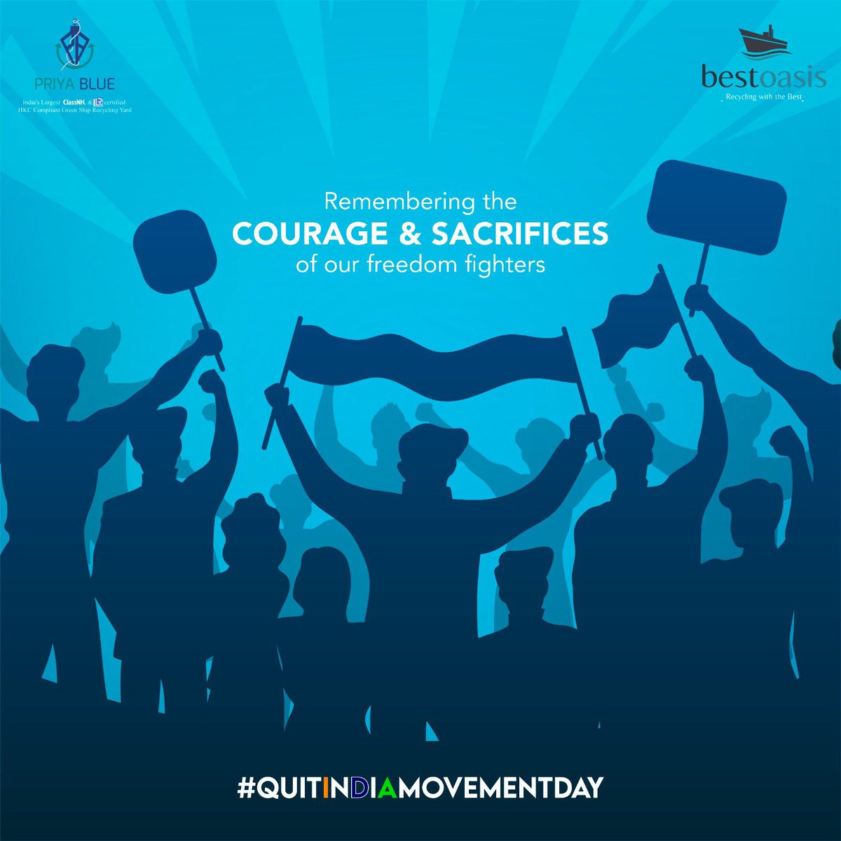 PriyaBlue_V1's tweet image. 🇮🇳 Remembering Quit India Movement, a pivotal step to independence. Their courage fuels our progress at Priya Blue. 🌟💙 #QuitIndiaMovement #PriyaBlue #ProgressAndUnity
