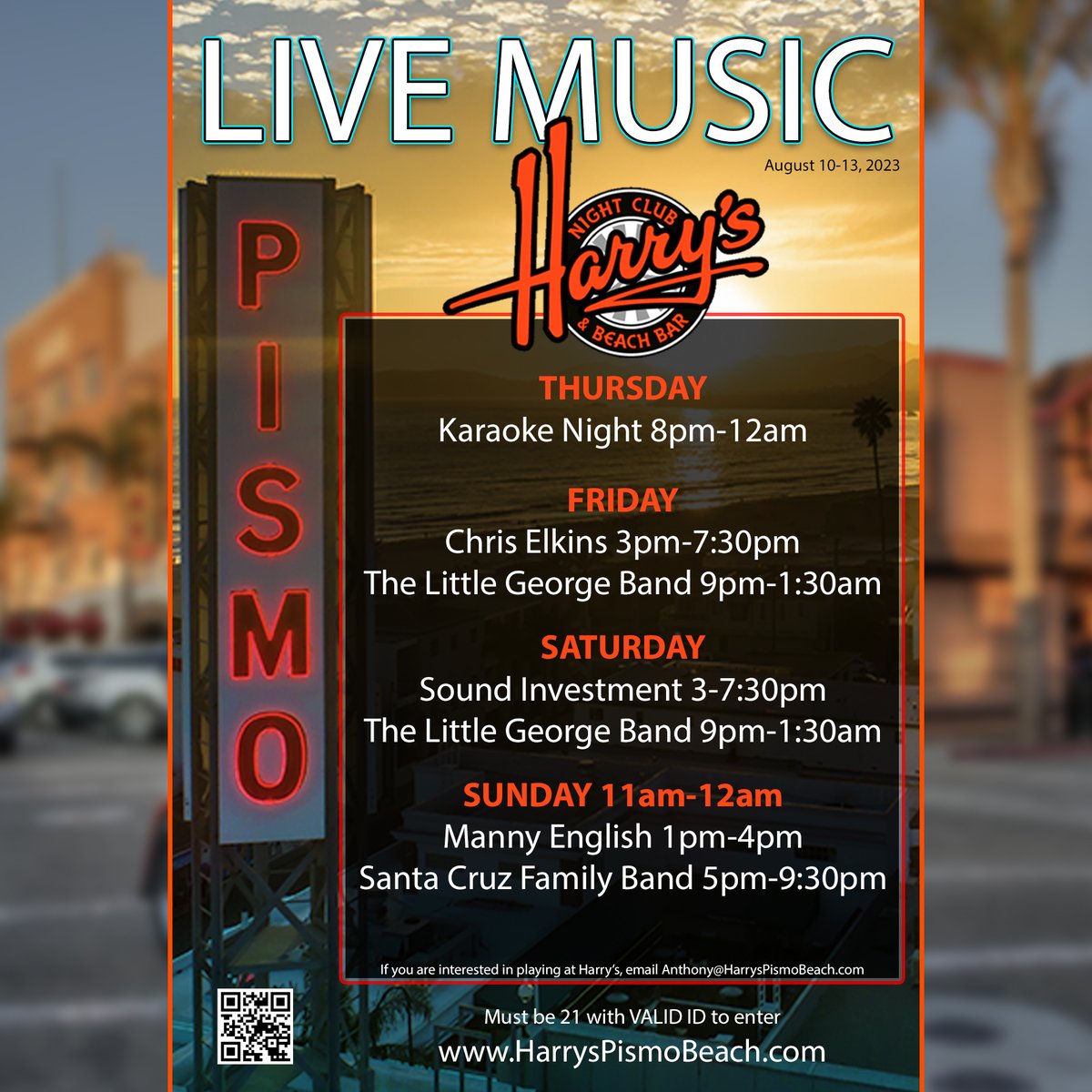 We've got some great music coming your way this weekend! Check it out. We have updated our Band Calendar for August. Check our website to see who's coming to Harry's.
#harryspismobeach #harryspismo #pismobeach #livemusic #liveband #classicrock #dancing #pismo