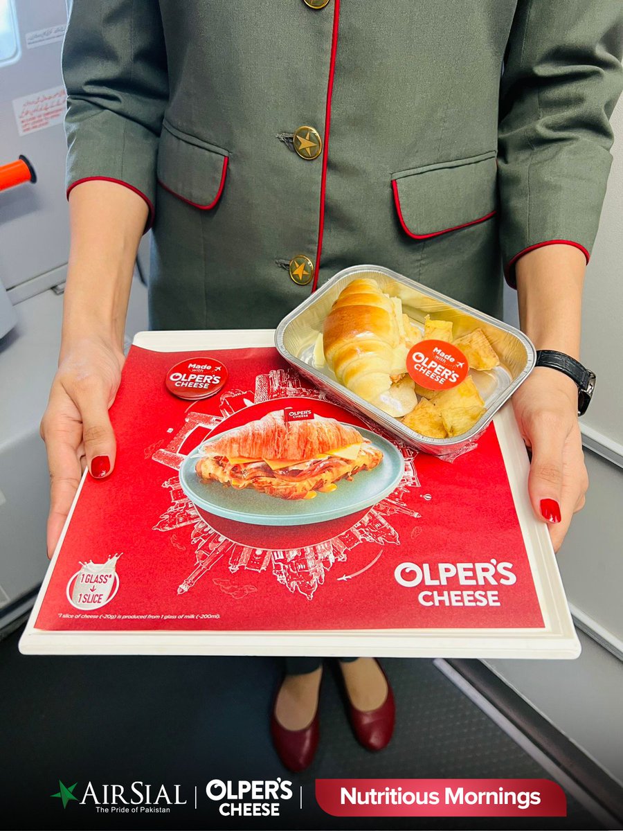 airsial's tweet photo. AirSial X #OlpersCheese

Nutritious Mornings have become quite a norm as we serve 'Chicken Deluxe Croissant Sandwich made with Olper's Cheese' on selected domestic flights✈️
*Limited Time Offer*

#AirSial - The Pride of #Pakistan #PakistansMostHospitableAirline #olpers https://t.co/QwYtgsW8iQ