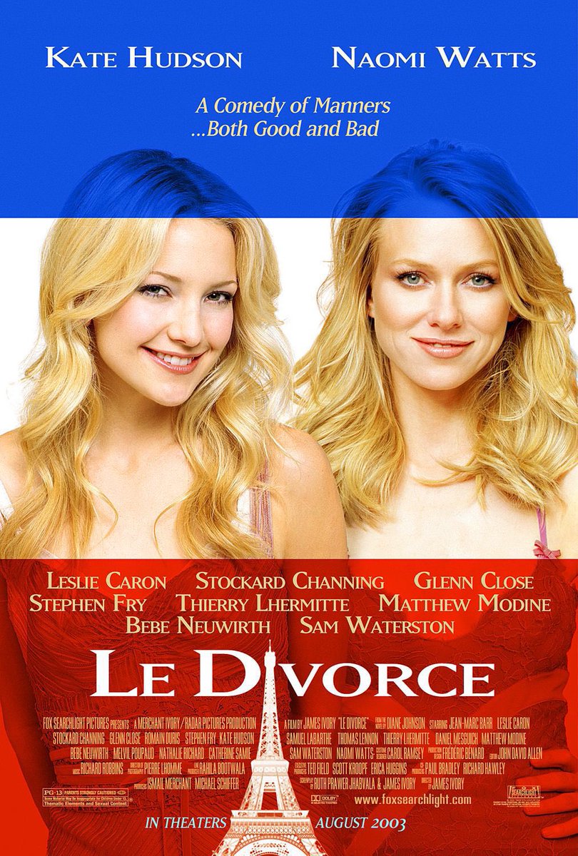 🎬MOVIE HISTORY: 20 years ago today, August 8, 2003, the movie ‘Le Divorce’ opened in theaters!

#KateHudson #NaomiWatts #GlennClose #MarieChristineAdam #ThierryLhermitte #MelvilPoupaud @MatthewModine #SamWaterson #StockardChanning #ThomasLennon #BebeNeuwirth #RonaHartner