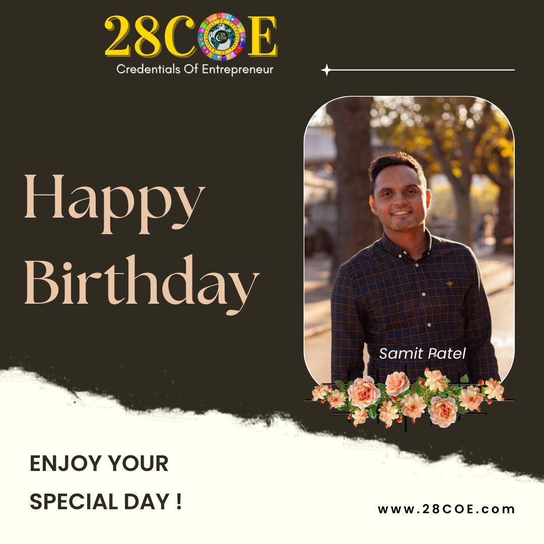 28Coe's tweet photo. To a person who lives life with passion and purpose, may this birthday be a time of celebration and self-discovery.  happiest birthday to you dear Samit Patel #28coe #28coeposts #28coebirthdaypost #happybirthday https://t.co/4oKbKDQLPq