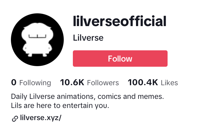 LilverseHQ's tweet photo. BREAKING: Lilverse just crossed 100,000 likes on TikTok. https://t.co/mc17jn7nvG