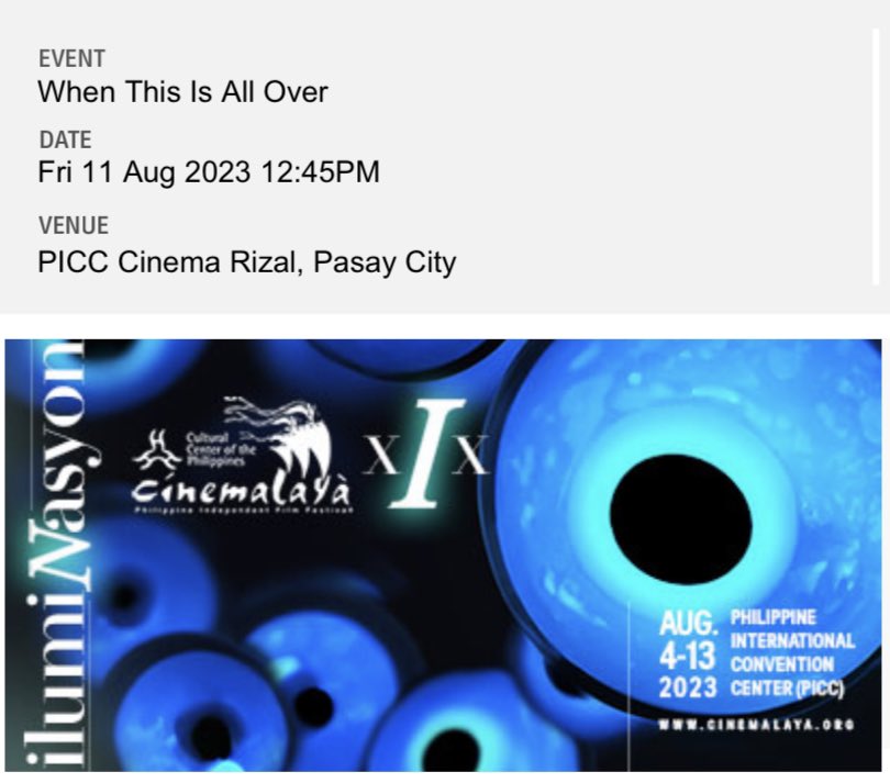 Atty_bluerose's tweet image. LFB | WTS

Anyone interested!
2 Tickets available po
RFS: Conflict ng Sched
Ticket Type: E-ticket (can send the pdf file)
Price: 300 each (negotiable)

Event: CINEMALAYA
Movie: When This Is All Over

#Cinemalaya2023 #WhenThisIsAllOver