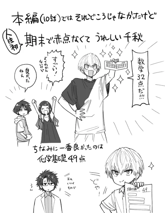 🐶10話のおまけ🐶

人生初❕期末で赤点なくて嬉しい千秋くん
(たいへんよくがんばりました💮)

10話本編はこちらから🫖☕️
https://t.co/5SjFuF8xuI

#ヤン飯 
#ヤンキー君と科学ごはん
#となジャン 