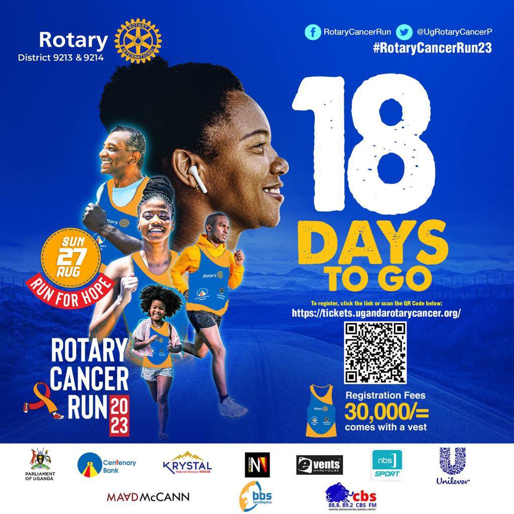 kizitobrian12's tweet image. 18 days to for the  🏃🏾‍♂️♋️ #RotaryCancerRun23 registration link ⬇️ tickets.ugandarotarycancer.org 

Together let’s #RunForHope 💜