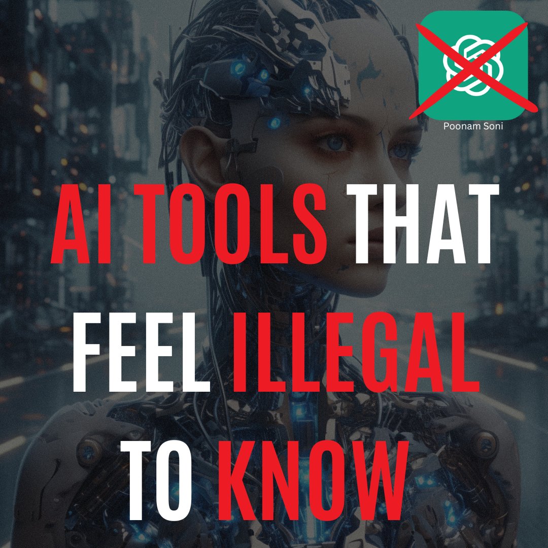 CodeByPoonam's tweet photo. 9 AI Tools that feel illegal to know:

1. Build Web Apps with No-Code 
– https://t.co/qAFcPnMhQk

2. AI Websites Builder
– https://t.co/gsfk7NQUup

3. AI Newsletter
– https://t.co/HiGfcDCZcm

4. Meeting Highlights
– https://t.co/hznR0uzLdm

5. YouTube Videos Editor  
– https://t.co/bVGU87T1Ut

6. Bring Images to Life
– https://t.co/vutw5s618i

7. ChatGPT Competitor 
– https://t.co/NTWHqdO2wH

8. Financial Decision 
– https://t.co/AYsGJmPQTq

9. Logo Generator
– https://t.co/Yt2Jr21X5u

Bonus: Subscribe FREE AI Newsletter
https://t.co/rGrWPpdvj7