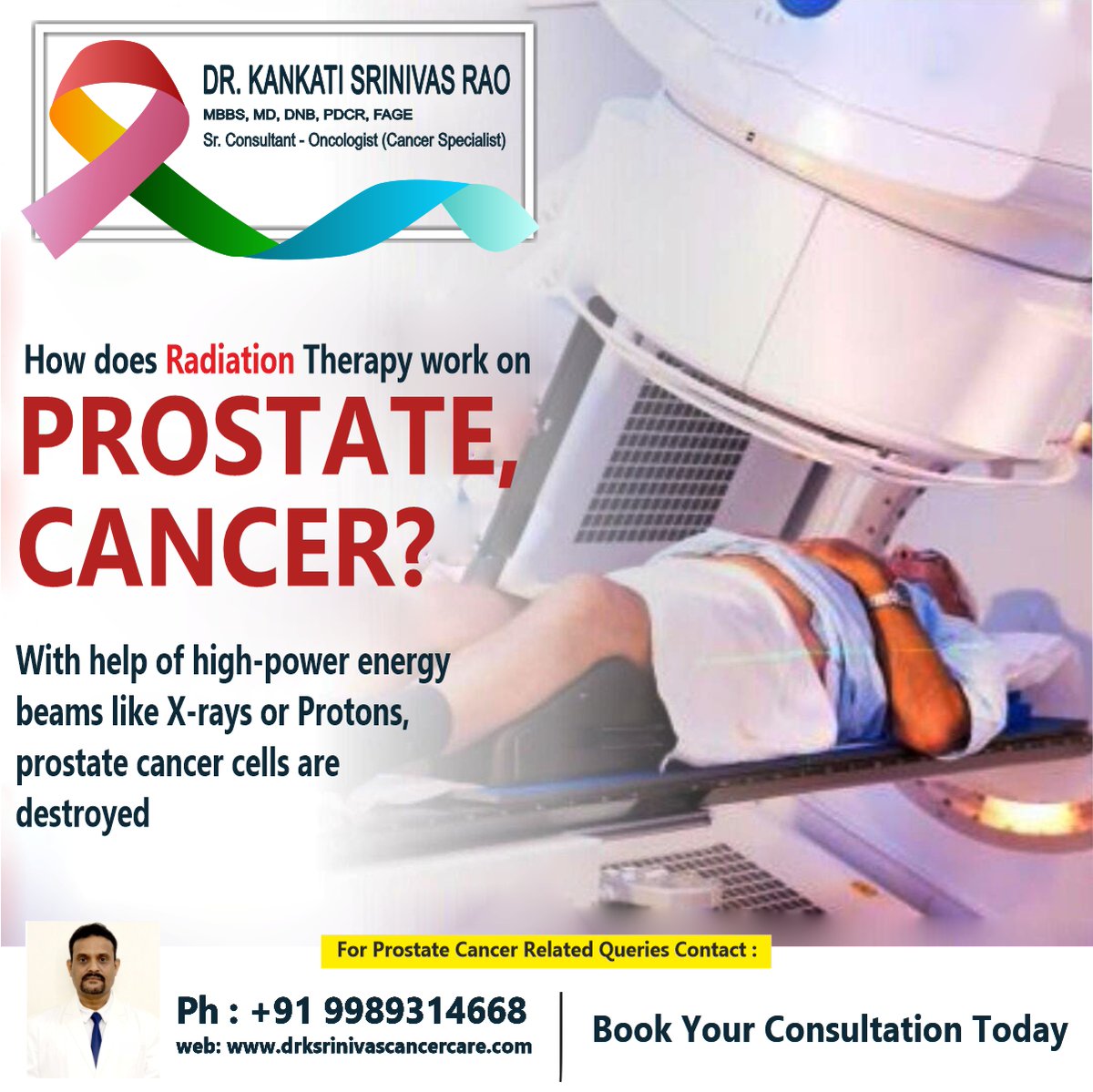 DrKSrinivasRao1's tweet image. How does radiation therapy work on prostate cancer?

With the help of high-power energy beams like x-ray or protons, prostate cancer cells are destroyed.

#drsrinivasrao #prostatecancer #prostatecancerriskfactors #cancertreatment #screening #oncology #radiation #nallagandla