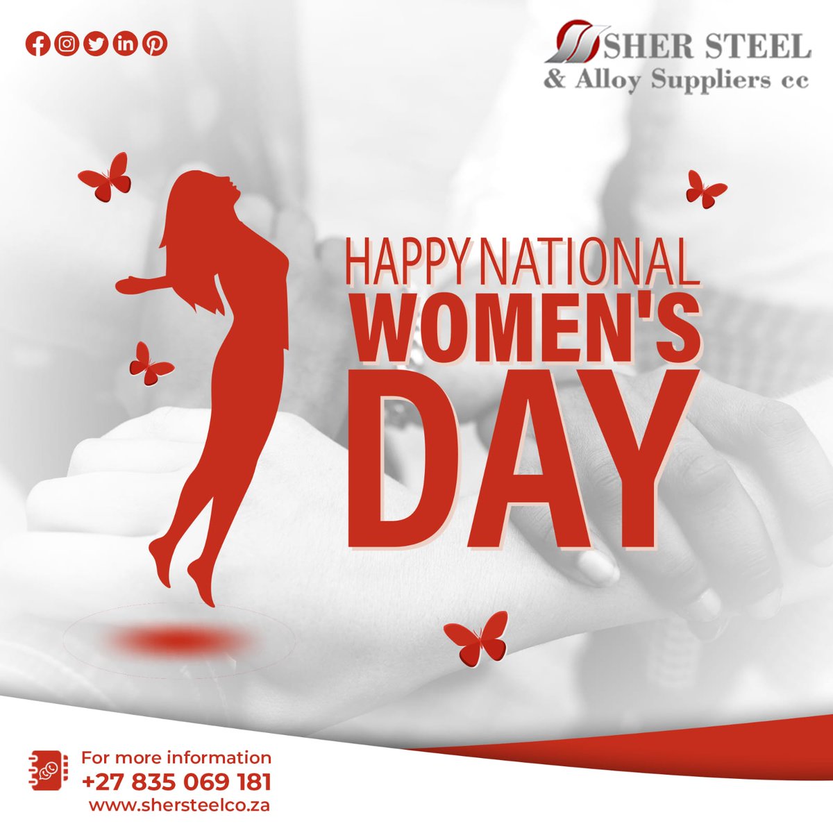 SHER STEEL & ALLOY SUPPLIERS
A premier Steel Supplier in the Gauteng region, South Africa

Wishing you a
Happy National Women's Day

#happywomensday #womensdaywishes #womensday #womensdayquotes #steel #steelsuppliers #beststeelsuppliers #steelproducts #flatbars #steeltube