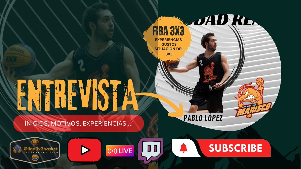 Hoy, 9/8/23, entrevista en directo... Hablaremos del mundo del 3x3 Fiba, entra y pregúntanos !!! Pablo López: play.fiba3x3.com/players/dcaaaa…
Desde las 11:00h en
- Twitch  twitch.tv/molises
- Youtube: youtube.com/@molises 

#fiba3x3 #entrevistafiba3x3 #jugadorfiba3x3