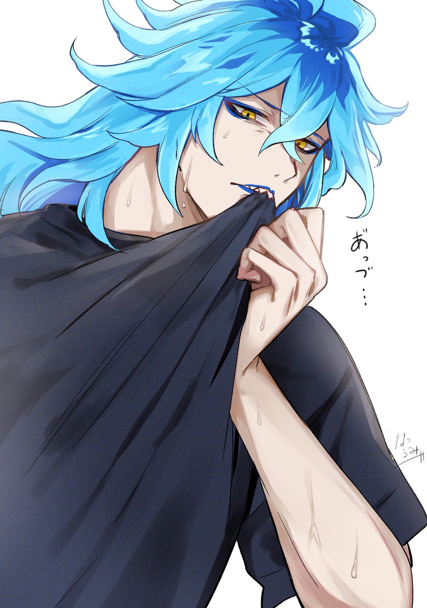 1boy male focus makeup yellow eyes blue lips long hair solo  illustration images