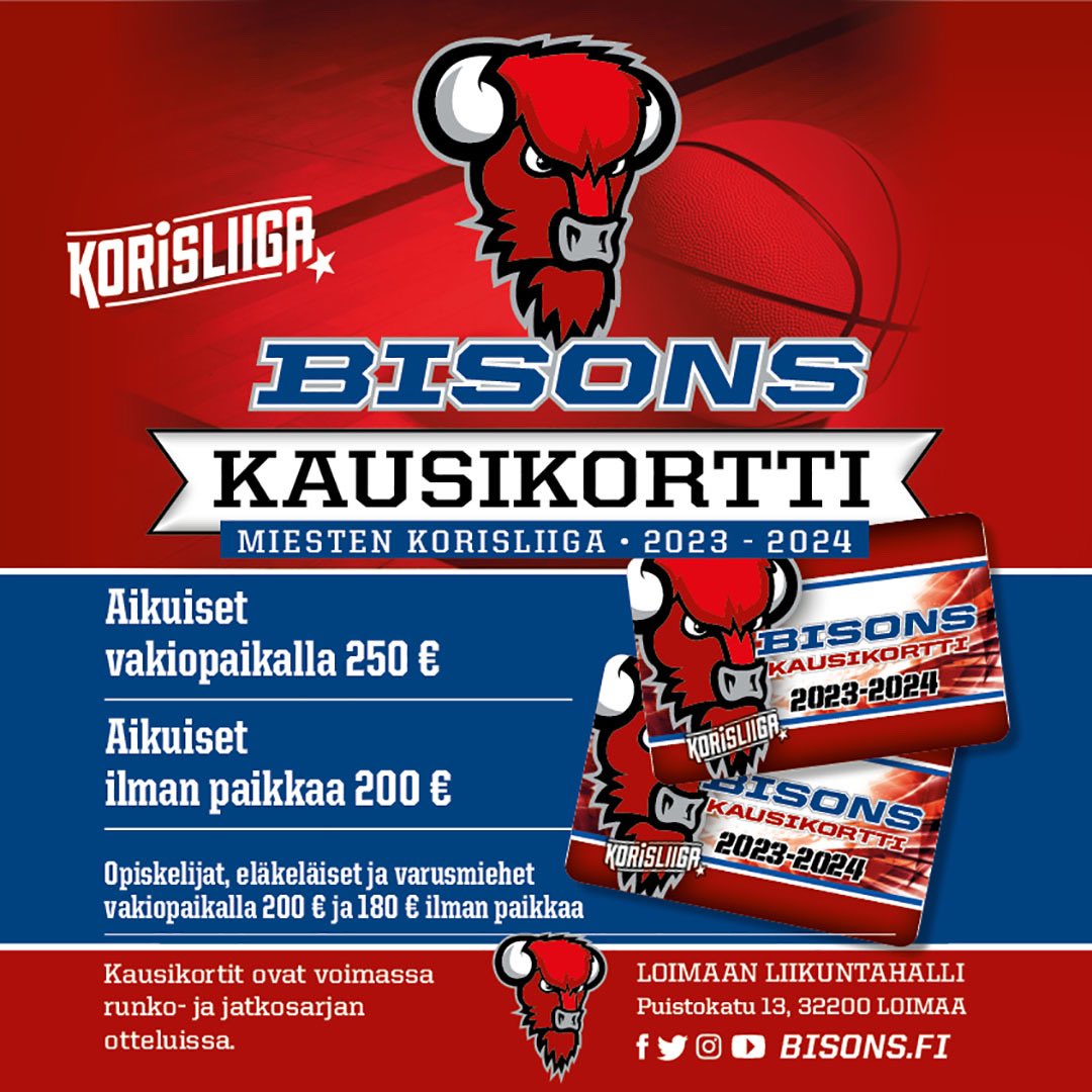 Biisonit's tweet photo. FANISHOP AUKI TÄNÄÄN KLO 16-17! 📣 Nyt kaikki kausarikaupoille! 👍🏼

#bisons #basketball #korisliiga #kausikortti https://t.co/FhHbdNajum