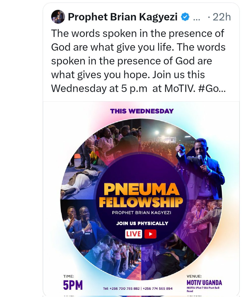 It's today. Let's go Praise God.
<a href="/PBKagyezi/">Prophet Brian Kagyezi</a>
<a href="/vritah23/">Sunset</a>
<a href="/GilbertMasantu/">Counsel Gilbert Masantura</a>

#motivug.
#Godspeaks
#Pneumafellowship