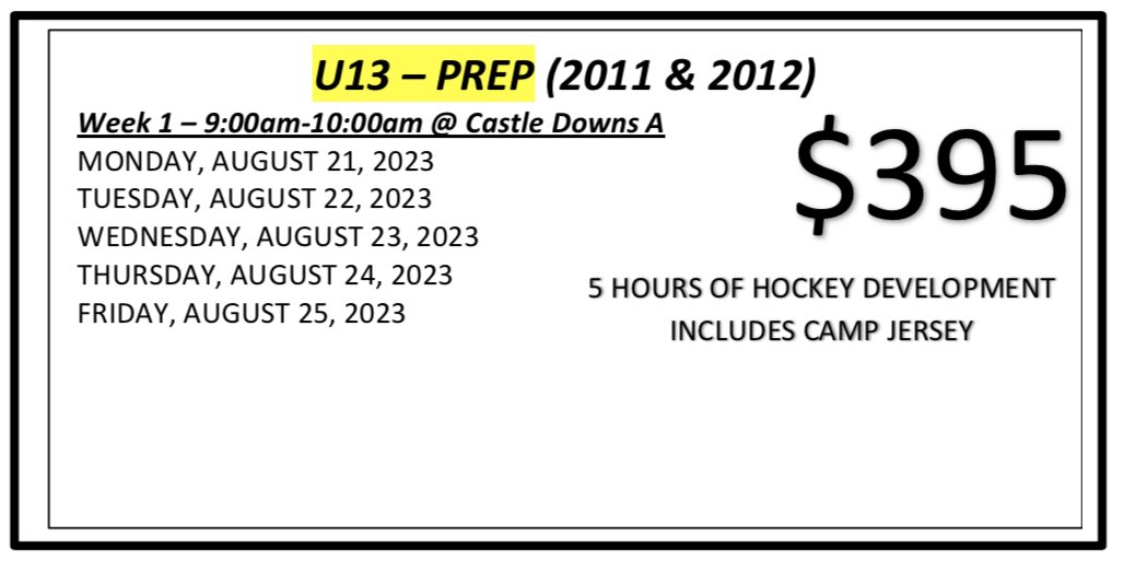 HABITS HOCKEY 2023 
U13 PREP CAMP
2011 &amp; 2012 
AUGUST 21-25, 2023

Contact me if interested. Only 4 spots remain!! 
coachfio13@gmail.com