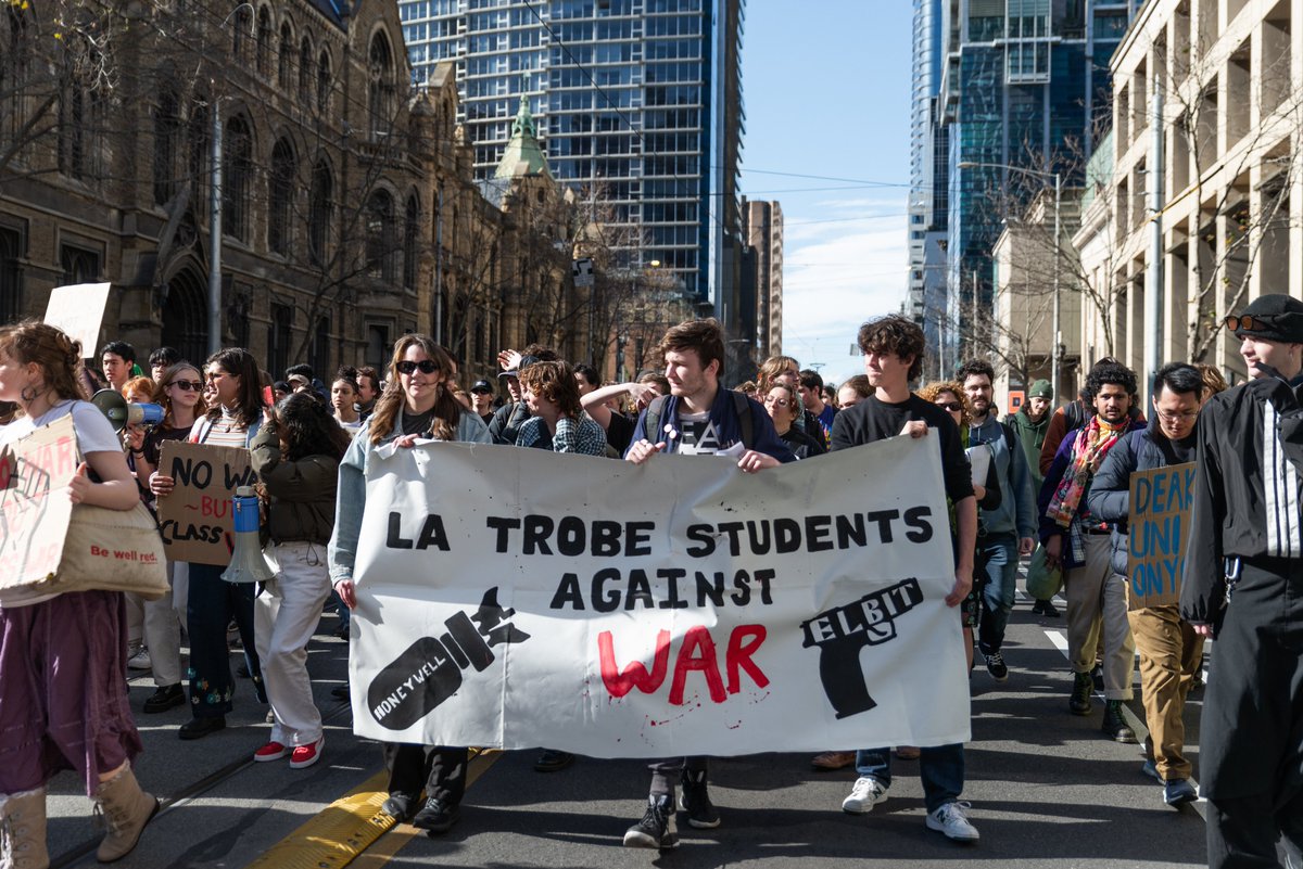 vic_socialists's tweet photo. Great to see students out protesting for 'welfare not warfare' as part of a national day of action today! Numbers may be small now, but as with the anti-Vietnam war movement in the 60s and 70s, it always starts with a minority prepared to stand-up and start the fight! https://t.co/REMA8Kdyeu