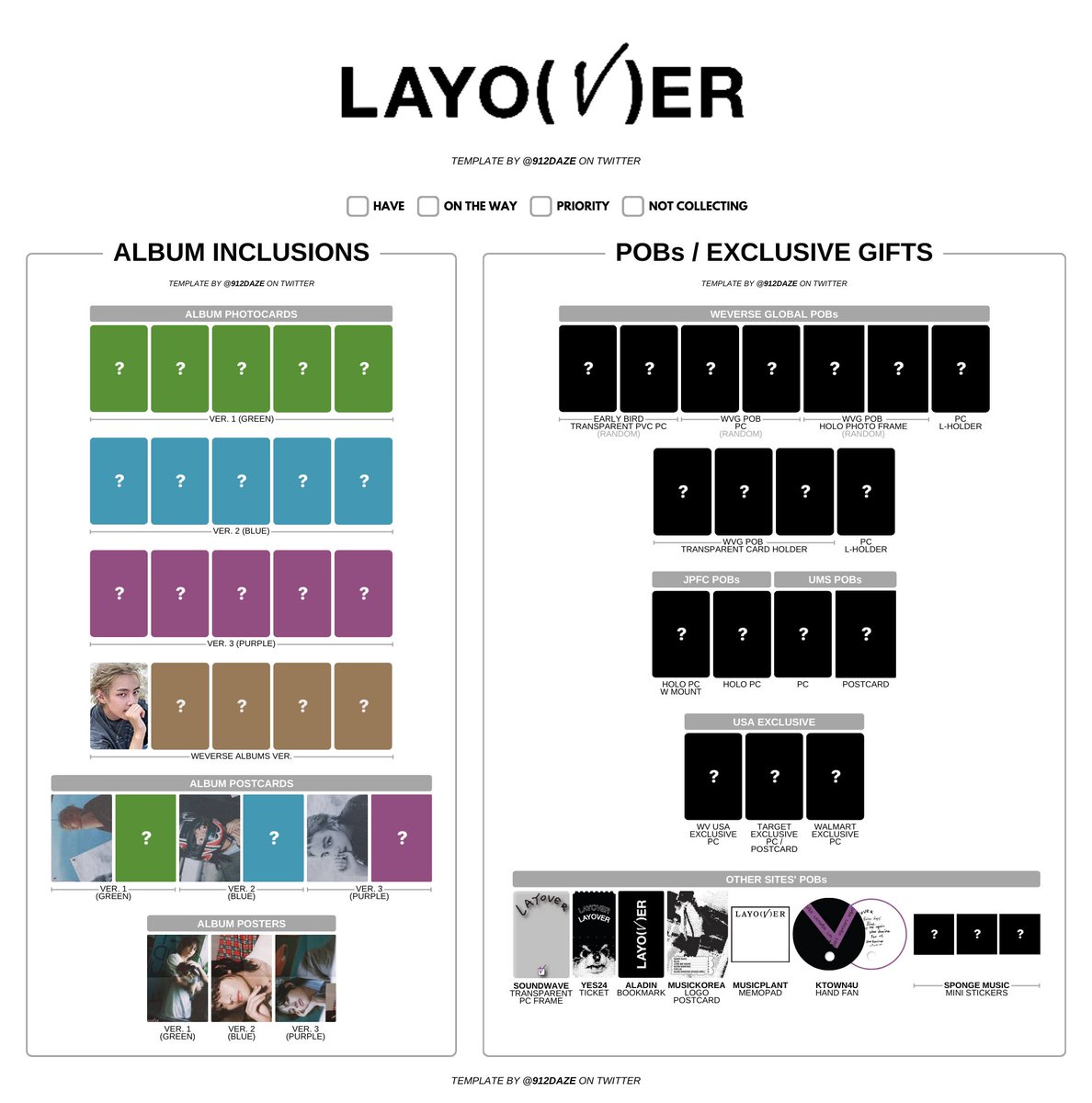 BTS TAEHYUNG PC PHOTOCARD WISHLIST WL TEMPLATE✨ ⭐️ V - LAYOVER