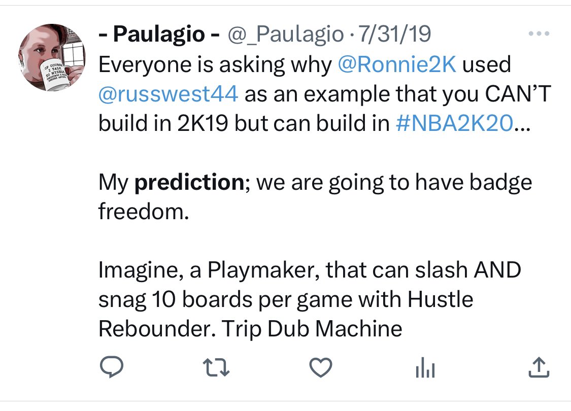 _Paulagio's tweet image. Found this old tweet with 0 likes that I posted before #NBA2K20 released…