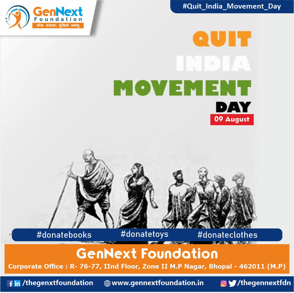 thegennextfdn's tweet photo. Quit India Day reminds us of the greatest leader in the history of our country, Mohandas Karamchand Gandhi. 

#struggles #leader #nonviolence #quitindiamovement #gennextfoundation #love #ngo #givingback #csr #gennext #corporatesocialresponsibility #India #bhopal https://t.co/suQireaCPh