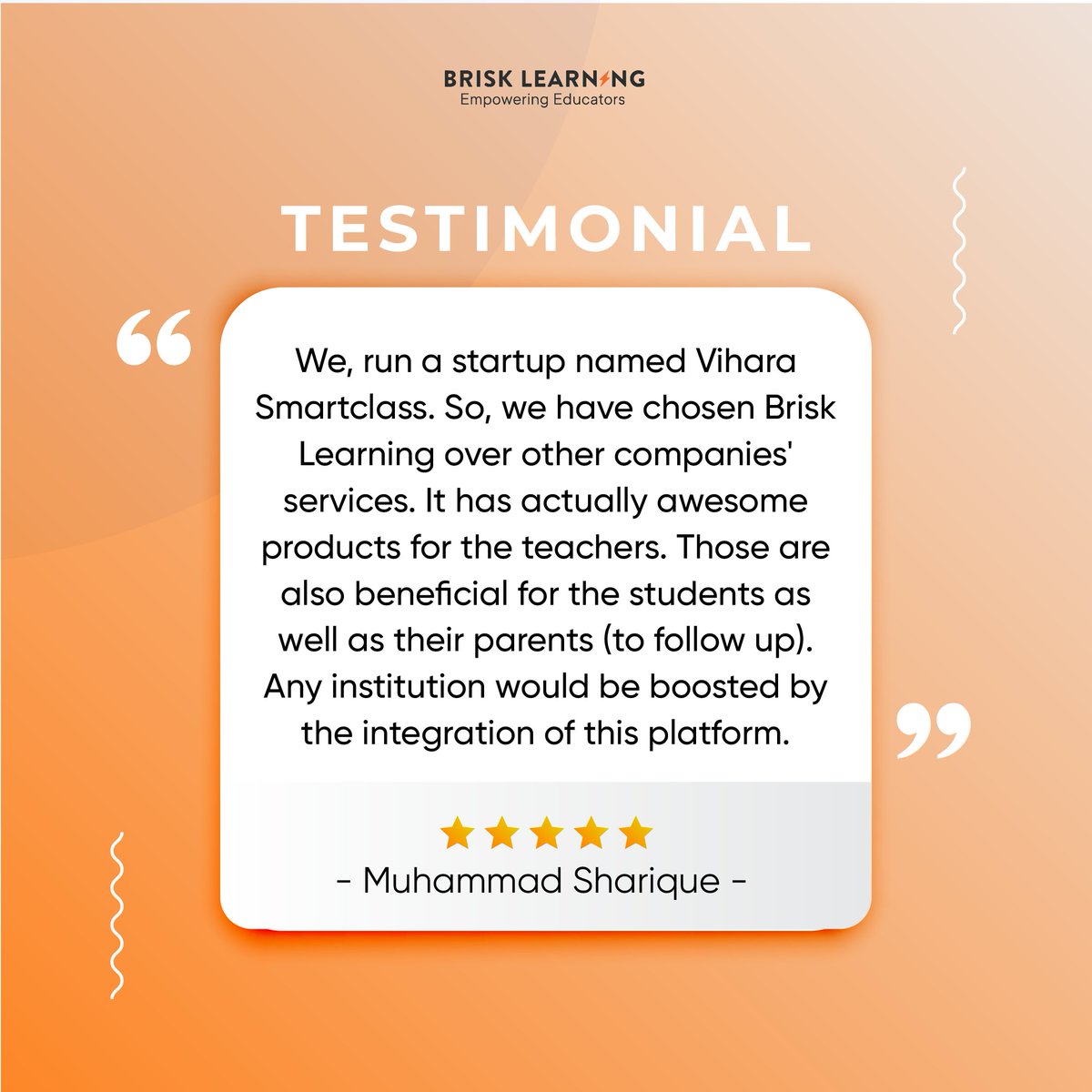 brisklearning_'s tweet photo. Testimonial time! We're proud to have received this glowing review from a valued client. It's moments like these that make all our hard work worthwhile."
#testimonials #TestimonialTuesday #testimonial  #reviews #clientreview #clientfeedback #clients #TweetOfTheDay #tweeter https://t.co/7se94JIea6