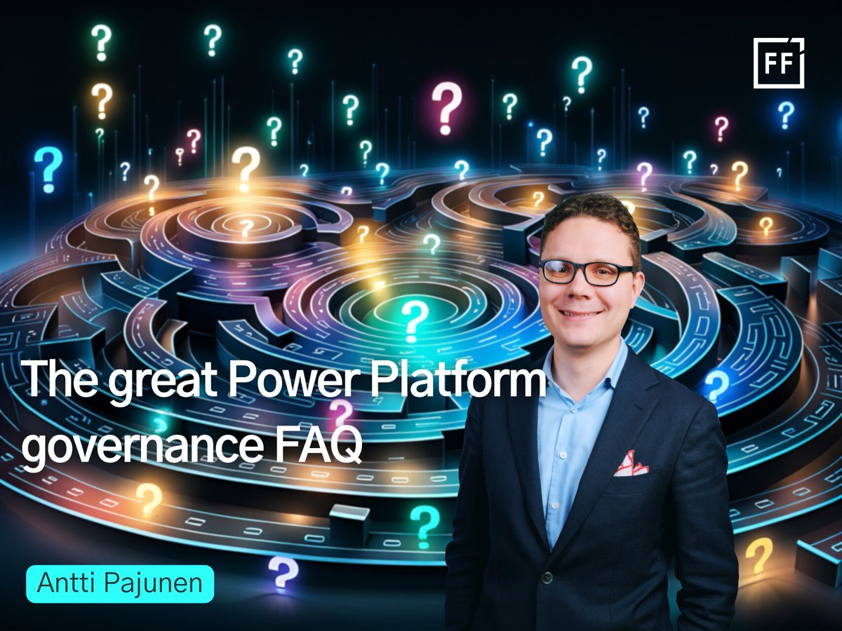 This latest FF blog post by <a href="/anttipajunen/">Antti Pajunen #ForwardForever</a> is a collection of #PowerPlatform governance related questions that Antti will be updating with new findings over time: ff.tips/GovFAQ #PowerAutomate #PowerApps