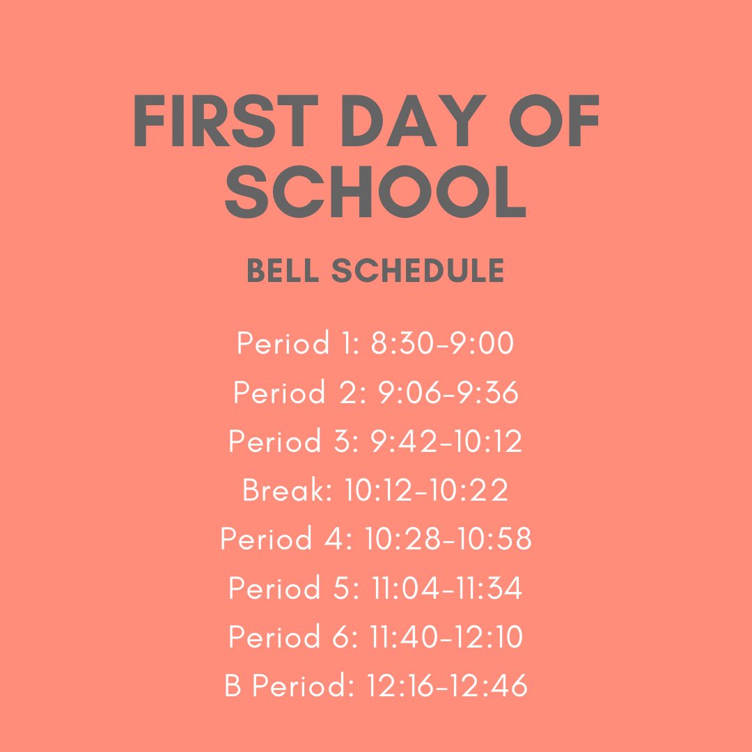 Get ready wildcats! The first day of school is THIS THURSDAY, AUGUST 10th. Check the second slide for the bell schedule. We can’t wait to see you all on campus!